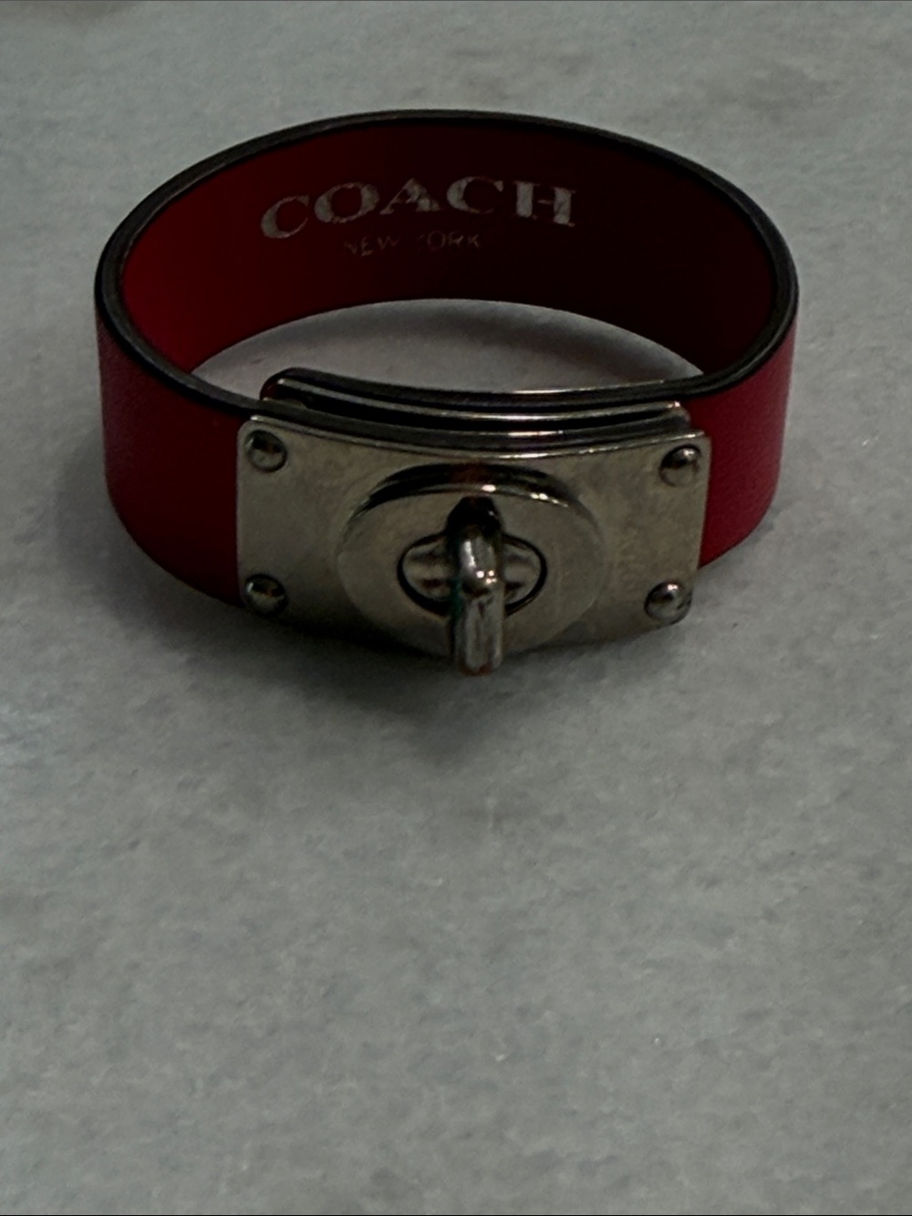 COACH Red Leather Bracelet with Silver Turnlock - Picture 4 of 6